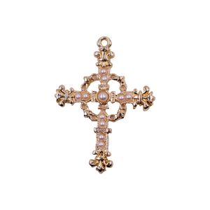 Pingente Cruz Com Perola 52X40mm Em Zamac Com 03 Peças