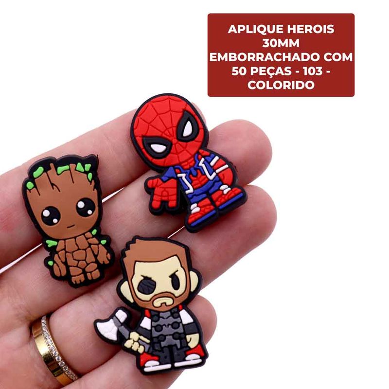APLIQUE-HEROIS-30MM-EMBORRACHADO-COM-50-PECAS---103---COLORIDO