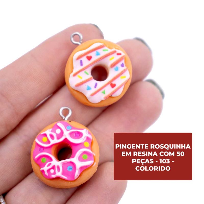 PINGENTE-ROSQUINHA-20MM-EM-RESINA-COM-50-PECAS---103---COLORIDO
