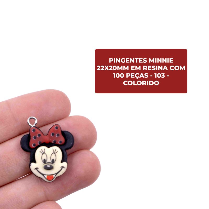 PINGENTE-MINNIE-22X20MM-EM-RESINA-COM-100-PECAS---103---COLORIDO