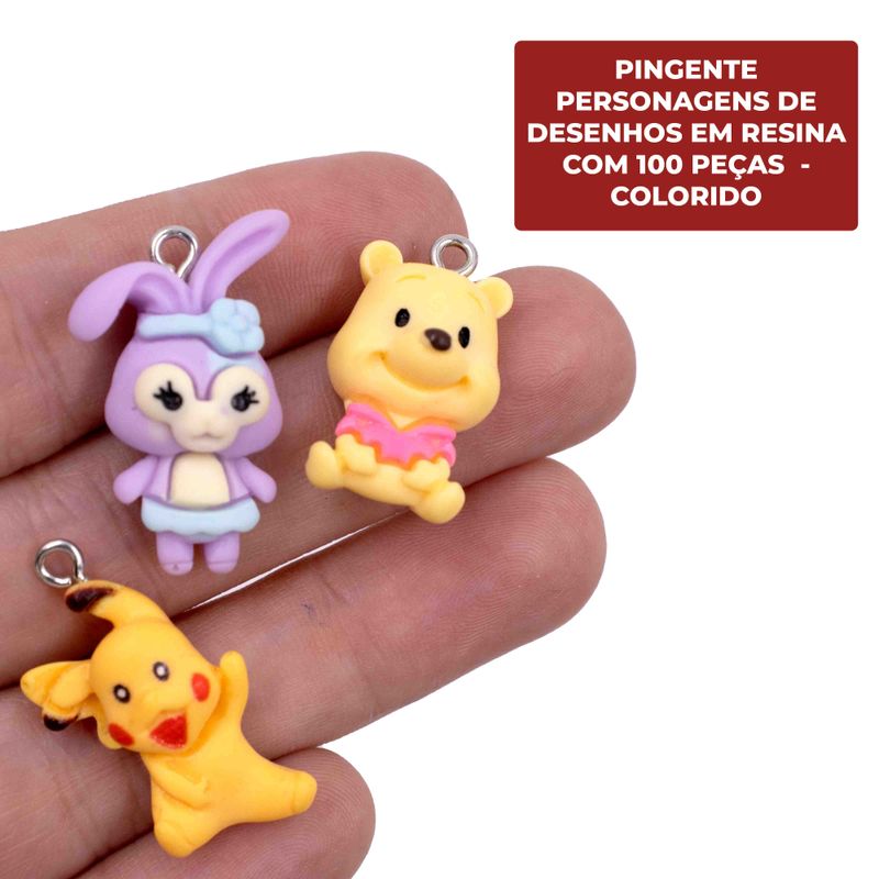 PINGENTE-PERSONAGENS-DE-DESENHOS-EM-RESINA-COM-100-PECAS----COLORIDO