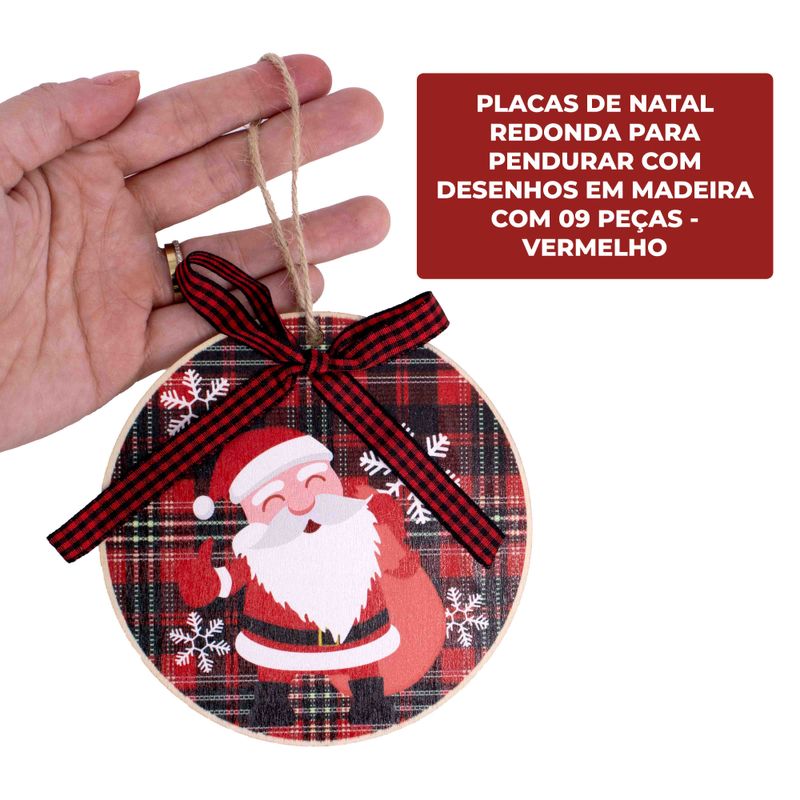 PLACAS-DE-NATAL-REDONDA-PARA-PENDURAR-12CM-DESENHOS-EM-MADEIRA-COM-09-PECAS---201---VERMELHO