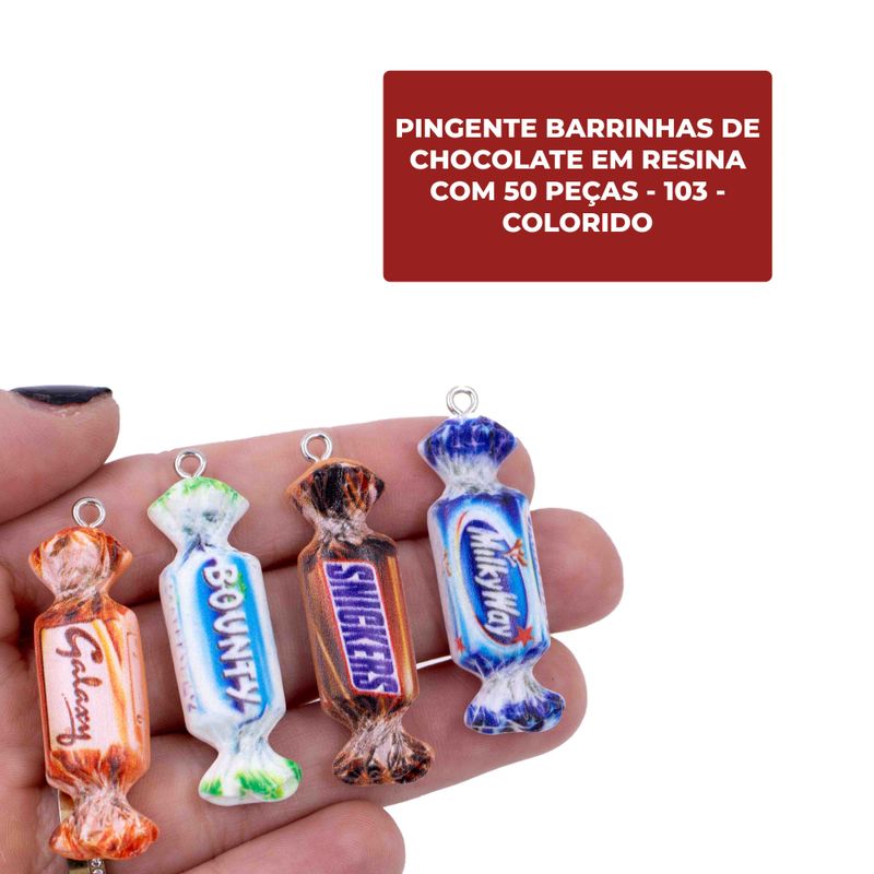 PINGENTE-BARRINHAS-DE-CHOCOLATE-40MM-EM-RESINA-COM-50-PECAS---103---COLORIDO