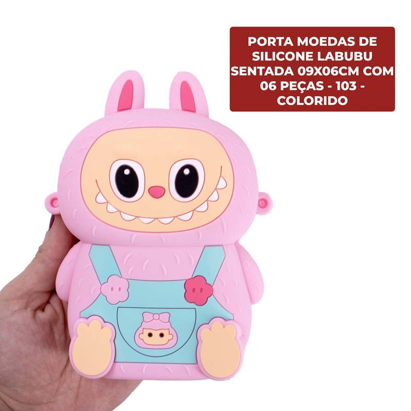 PORTA-MOEDAS-DE-SILICONE-LABUBU-SENTADA-09X06CM-COM-06-PECAS---103---COLORIDO