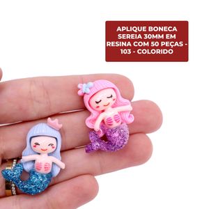 Aplique Boneca Sereia 30Mm Em Resina Com 50 Peças