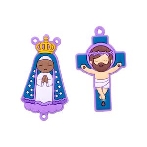 Kit Aplique Para Terço Nossa Senhora Aparecida E Cruz 50Mm Emborrachado Com 50 Peças