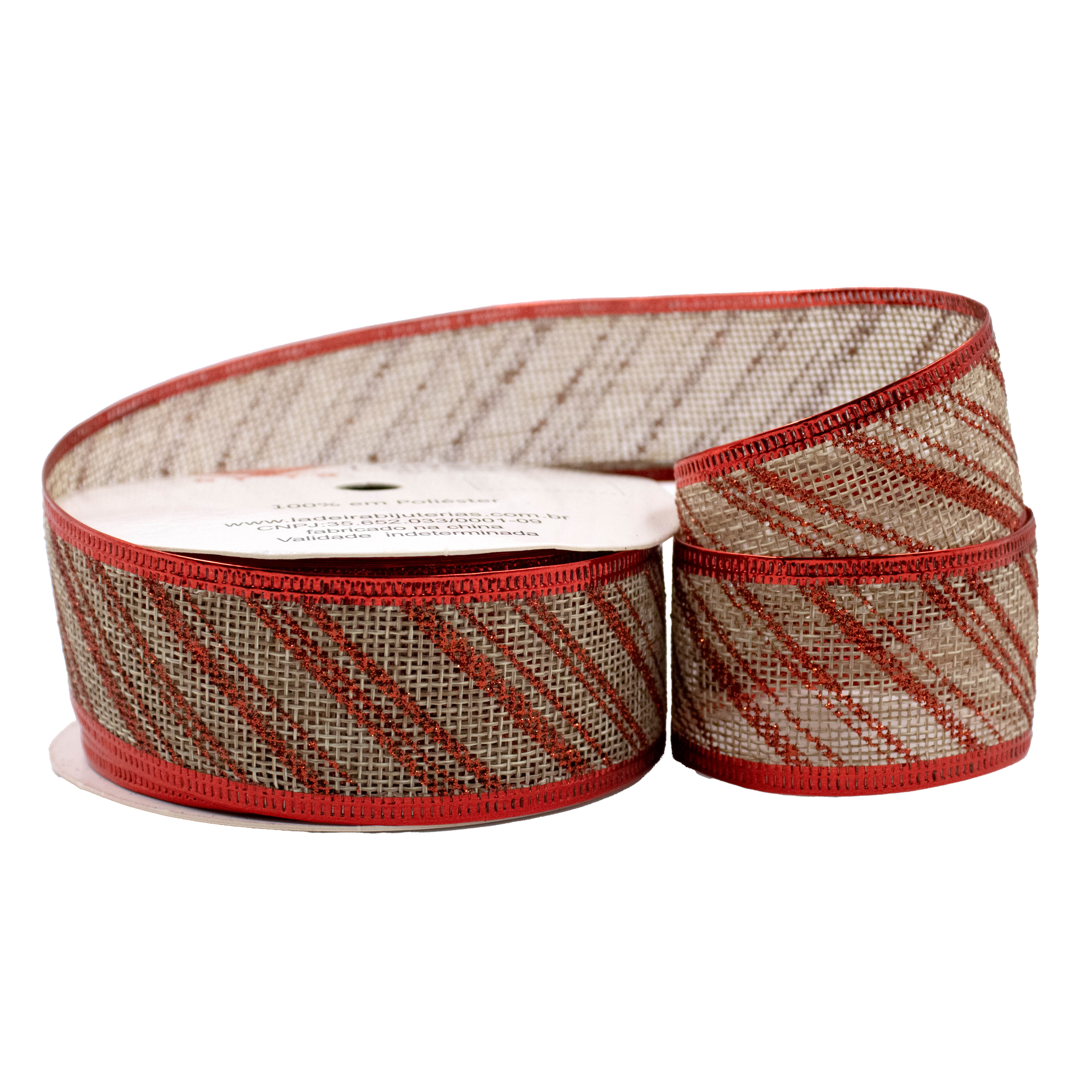 Fita Aramada com Listras Natalina 38mm em Poliester com 09 Metros