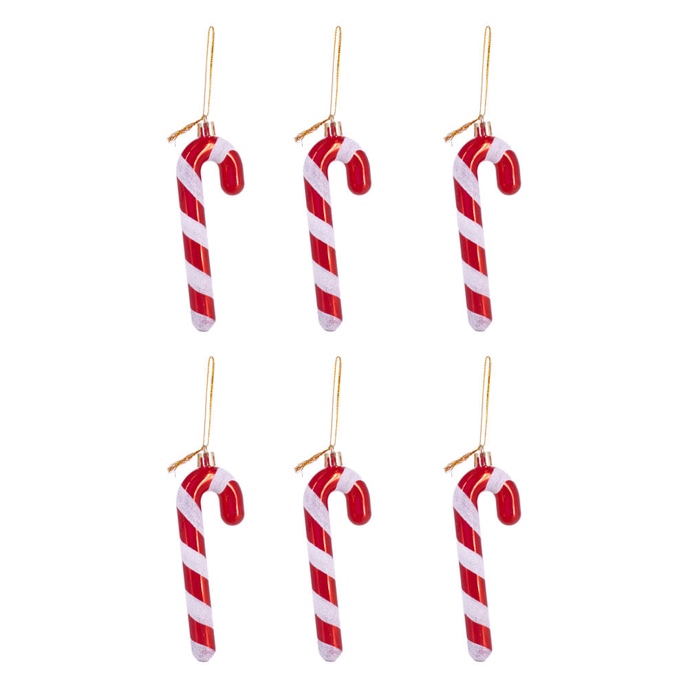 Enfeite Decorativo Natalino Bengala Doce 12x04x01cm em Plastico com 04 Peças