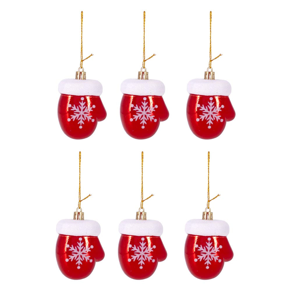 Enfeite Decorativo Natalino Luva do Papai Noel 06cm em Plastico com 04 Peças