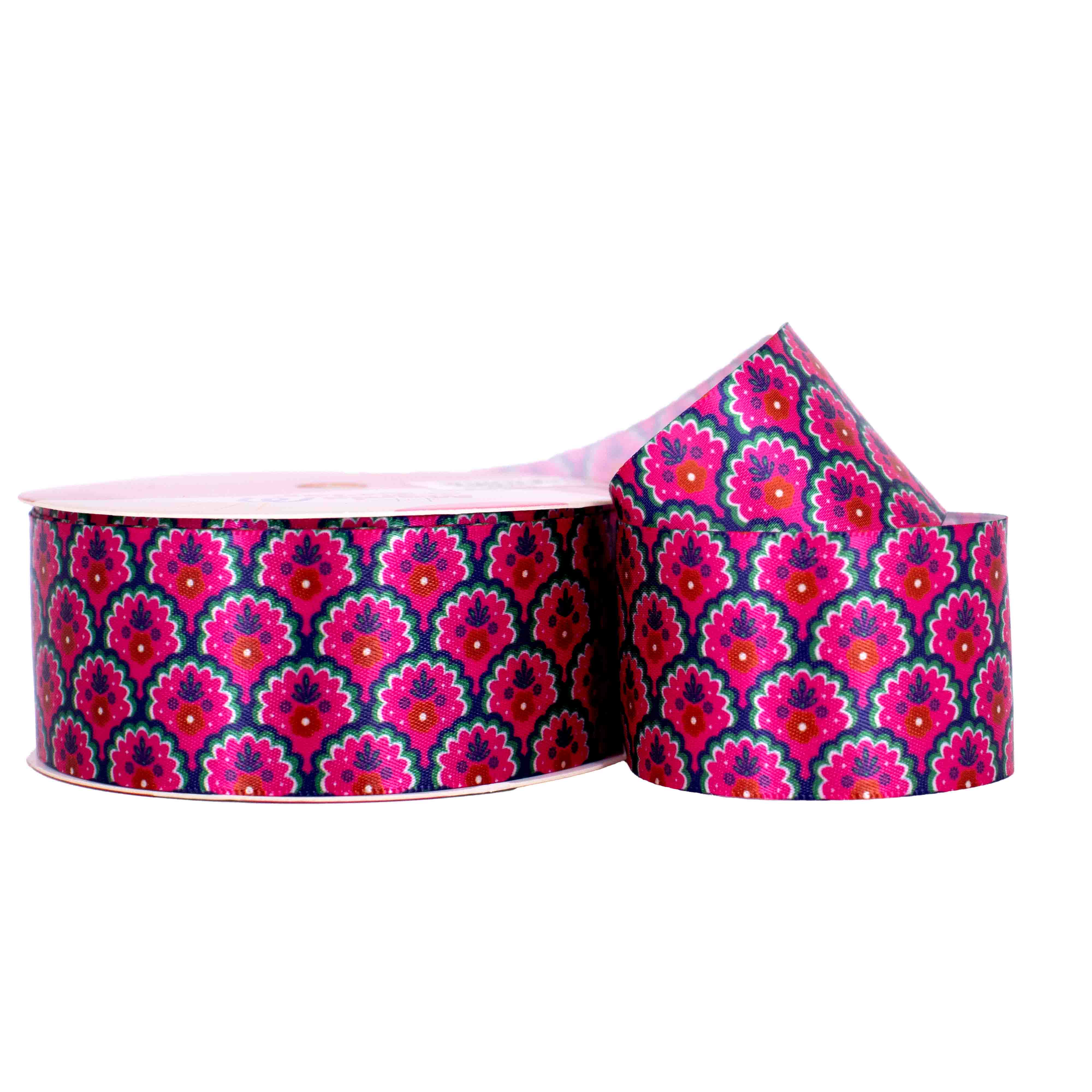 Fita Estamapada Floral 38mm em Poliester com 9 Metros