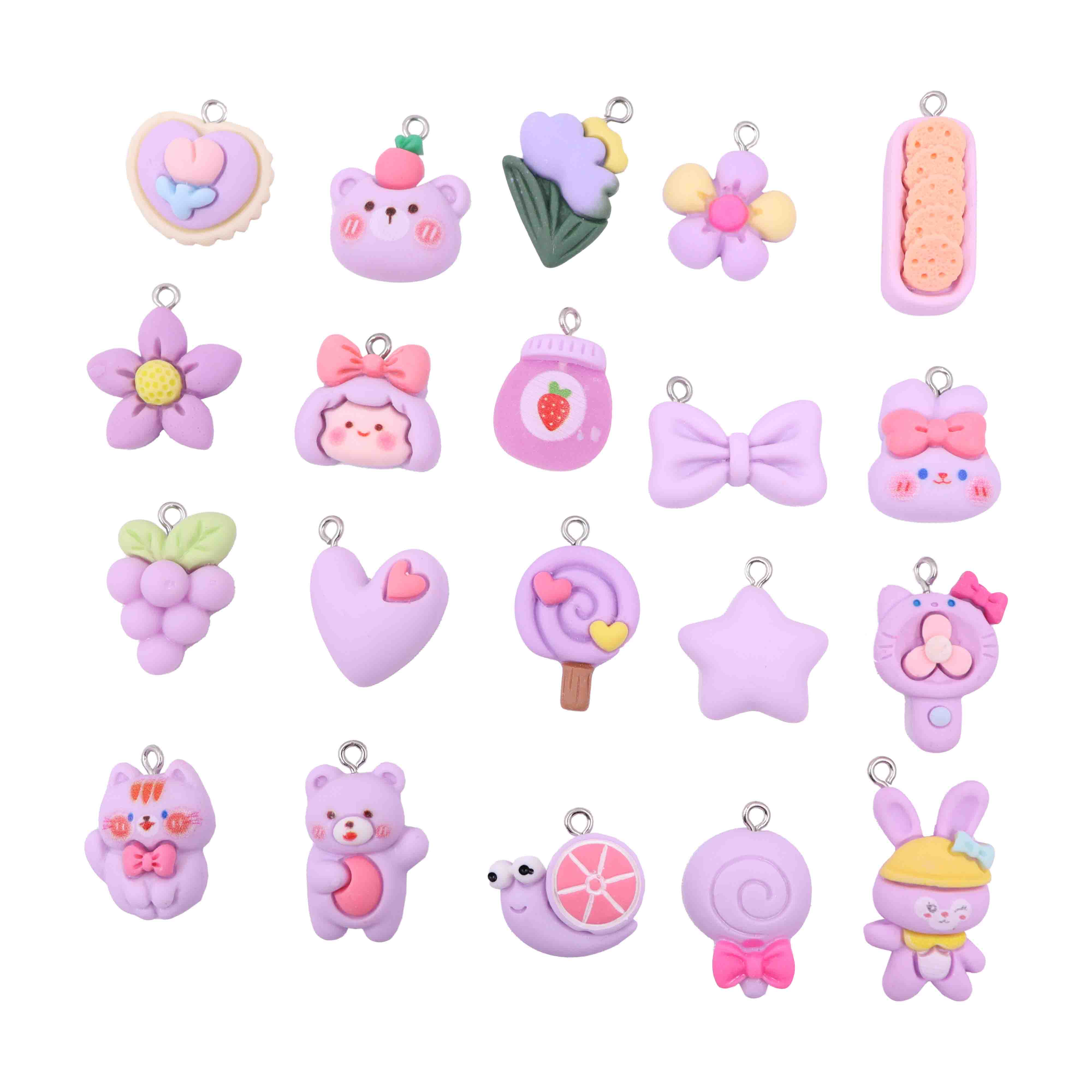 Pingente Infantil Diversos 20Mm Em Resina Com 100 Peças