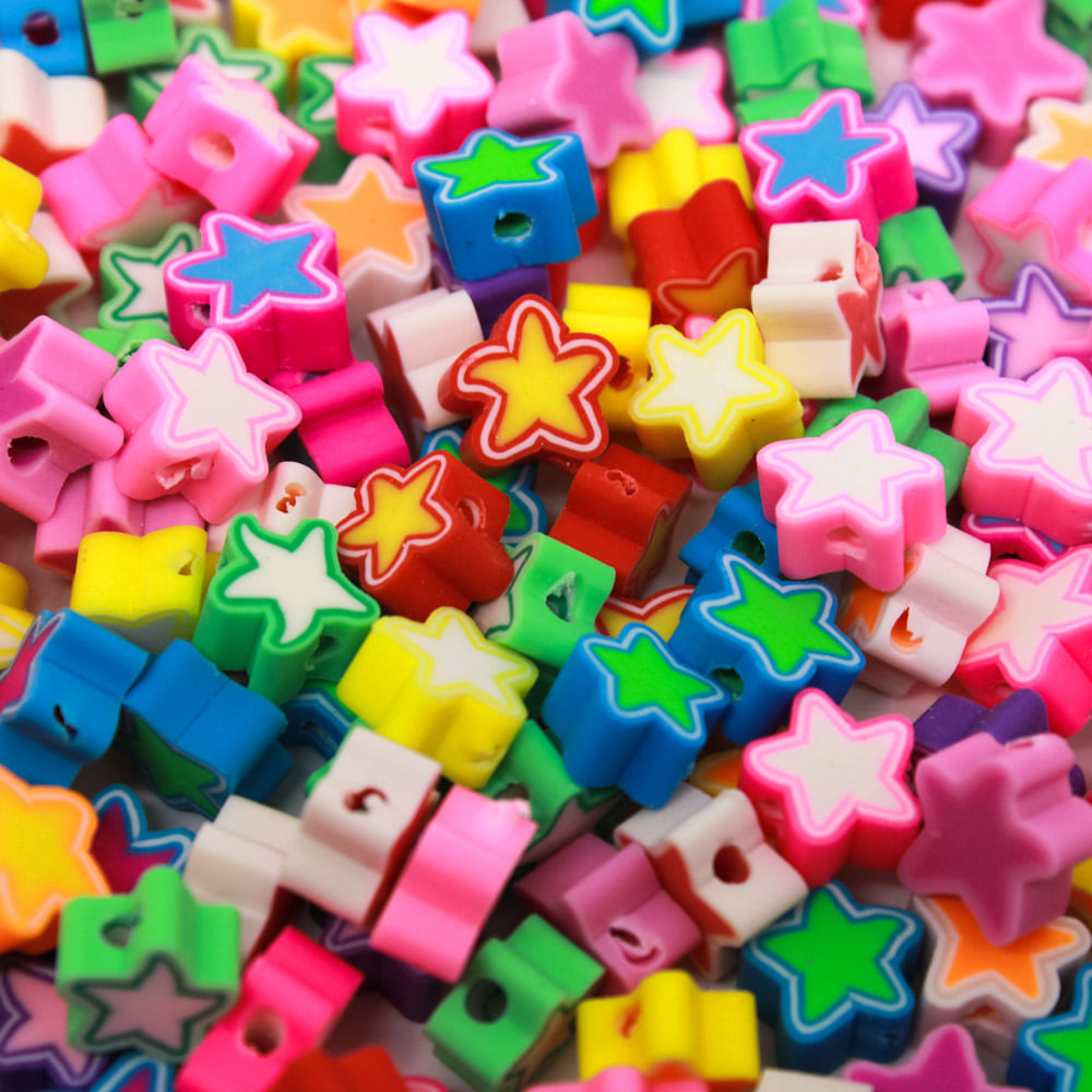 Entremeio Fimo Estrela  10Mm  Em  Pvc Com 50 Peças
